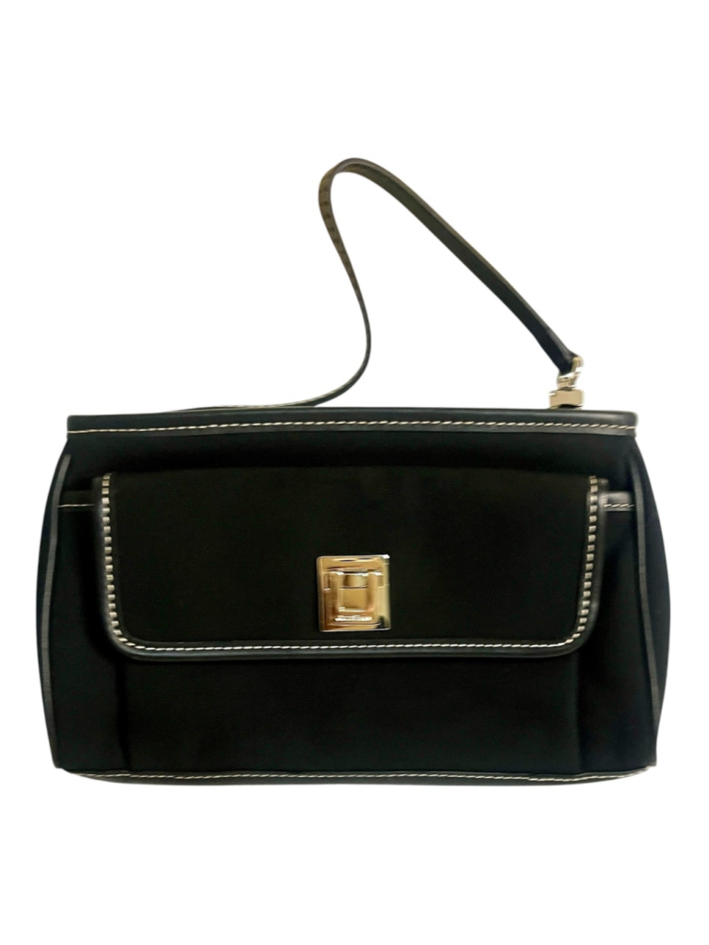 Vintage Y2K Cole Haan Black Fabric shoulder handbag with leather trim